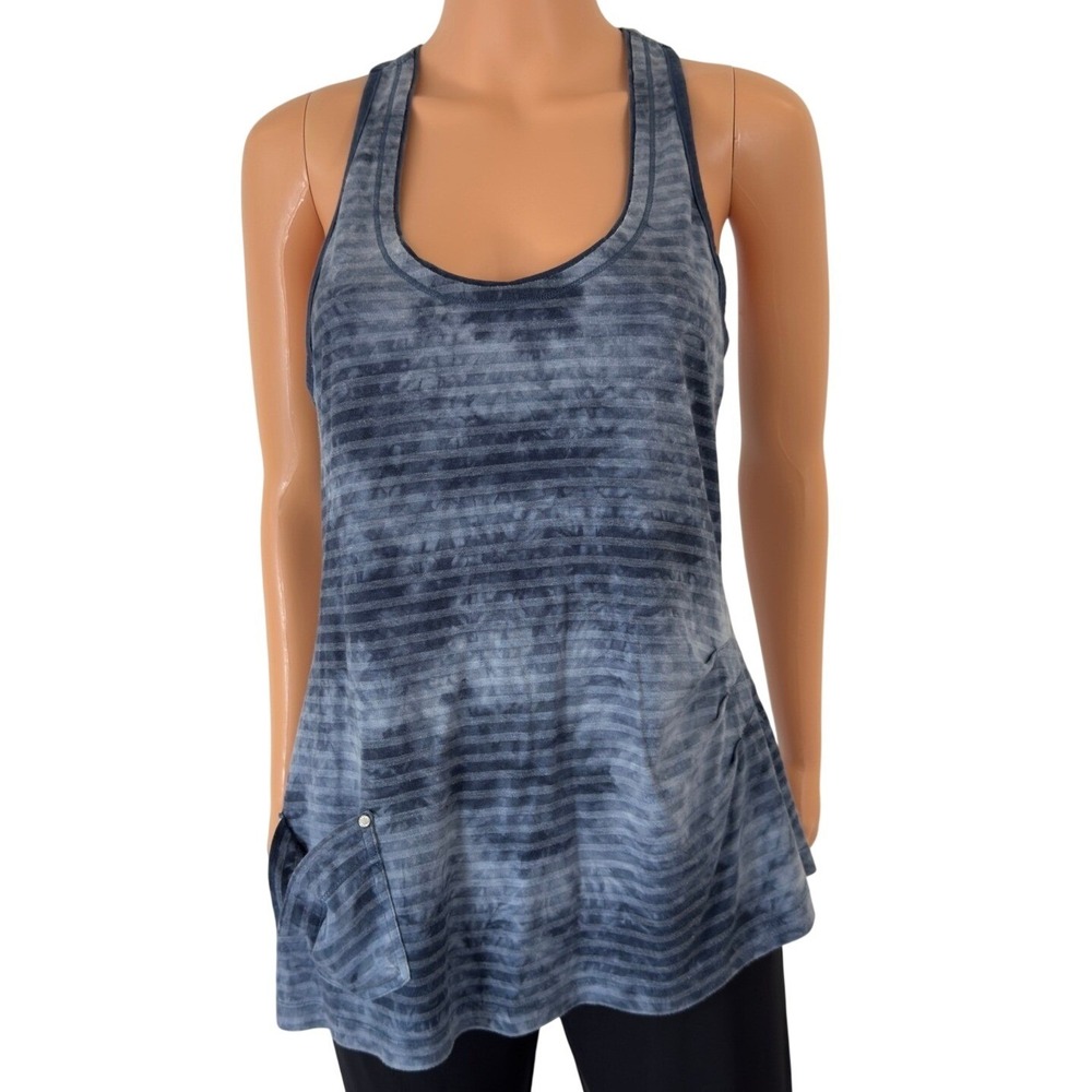 Karen Millen Blue Tie Dye Striped Racerback Tank‎ Top Asymmetrical Hem Size 14